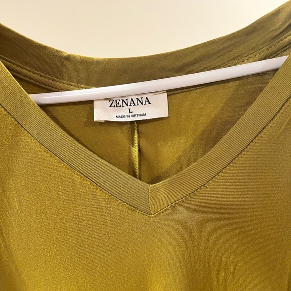 Zenana Brand Short Sleeve Green/Yellow Tunic Top - Size Large - Brand New - Picture 3 of 8